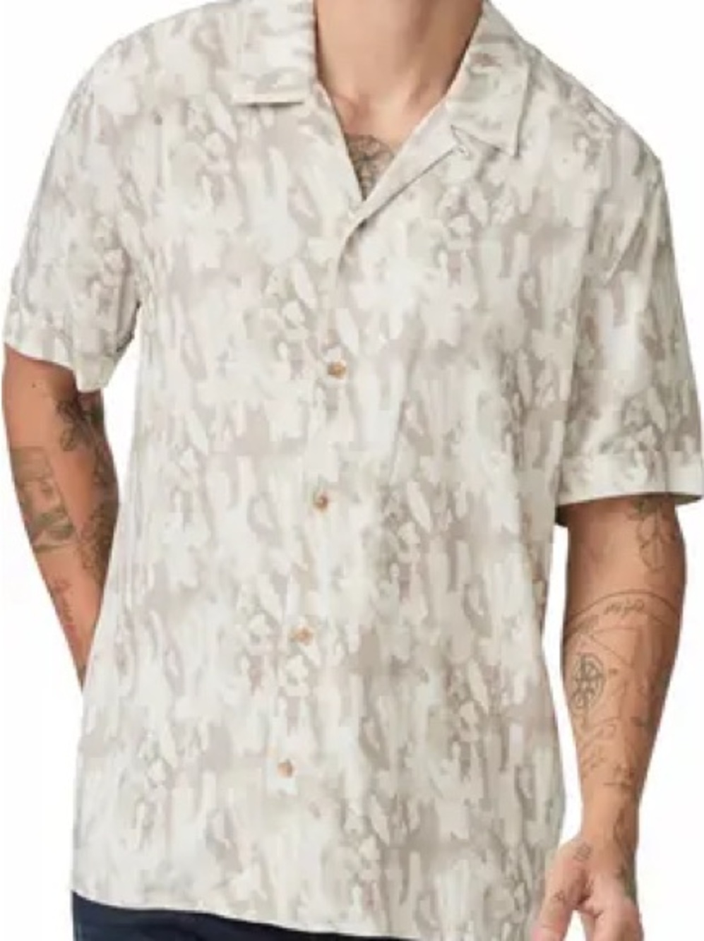 Paige Light Beige Patterned Short-Sleeve Camp Shirt